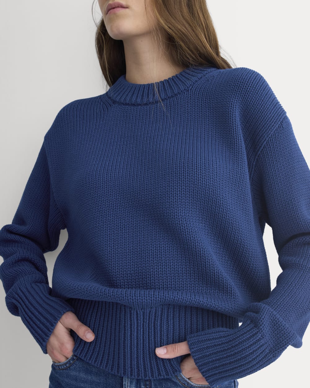 Oversized Cocoon Crew in Elevated Cotton in Estate Blue — detail view