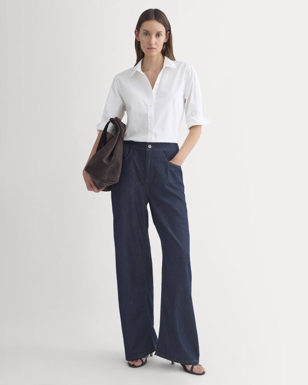 Cuff Detail Shirt in Lightweight Cotton in White — detail view