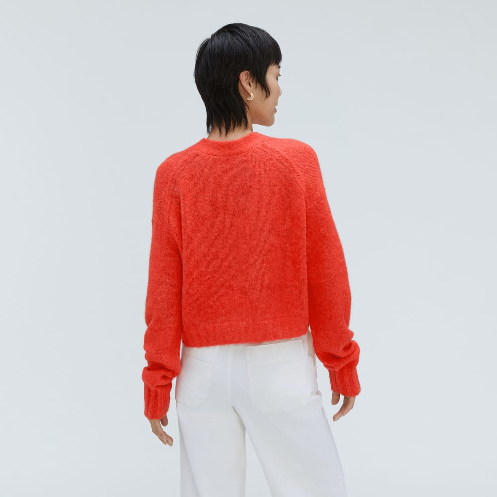 The Alpaca V-Neck Cropped Cardigan in Red Orange — detail view
