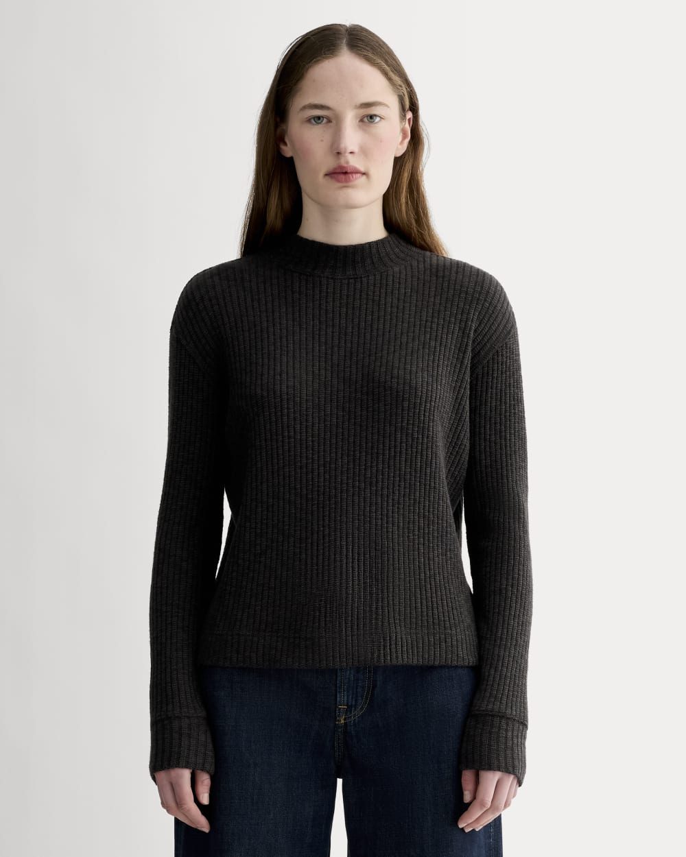 The Cozy Rib Funnel-Neck in Black — front view