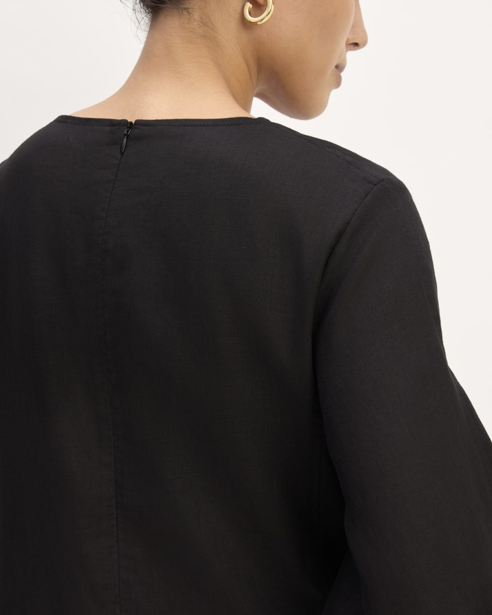The Linen A-Line Midi Dress in Black — detail view