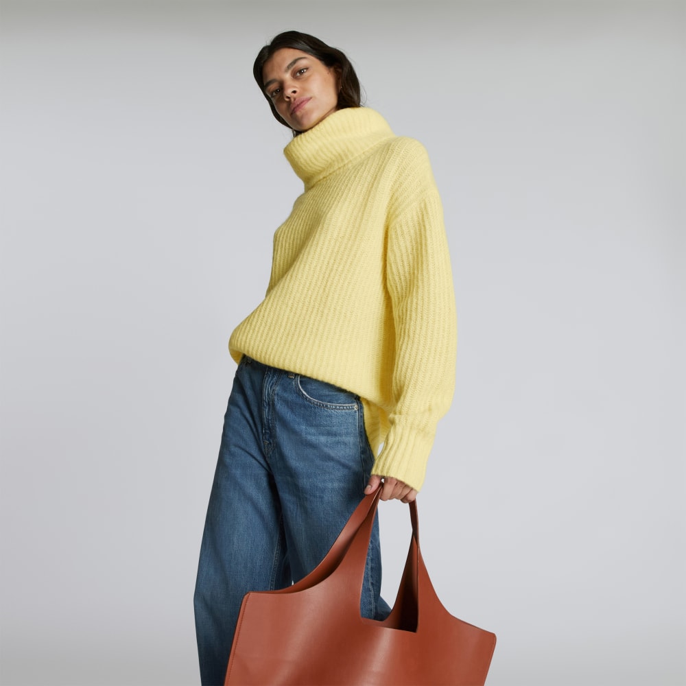 The Alpaca Oversized Turtleneck in Lemon — detail view