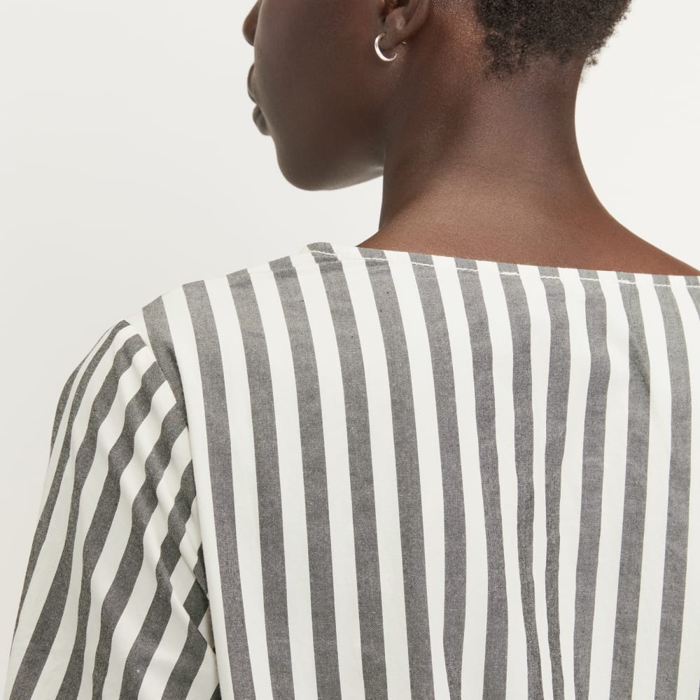 The Poplin Tiered Dress in Bone / Black — detail view