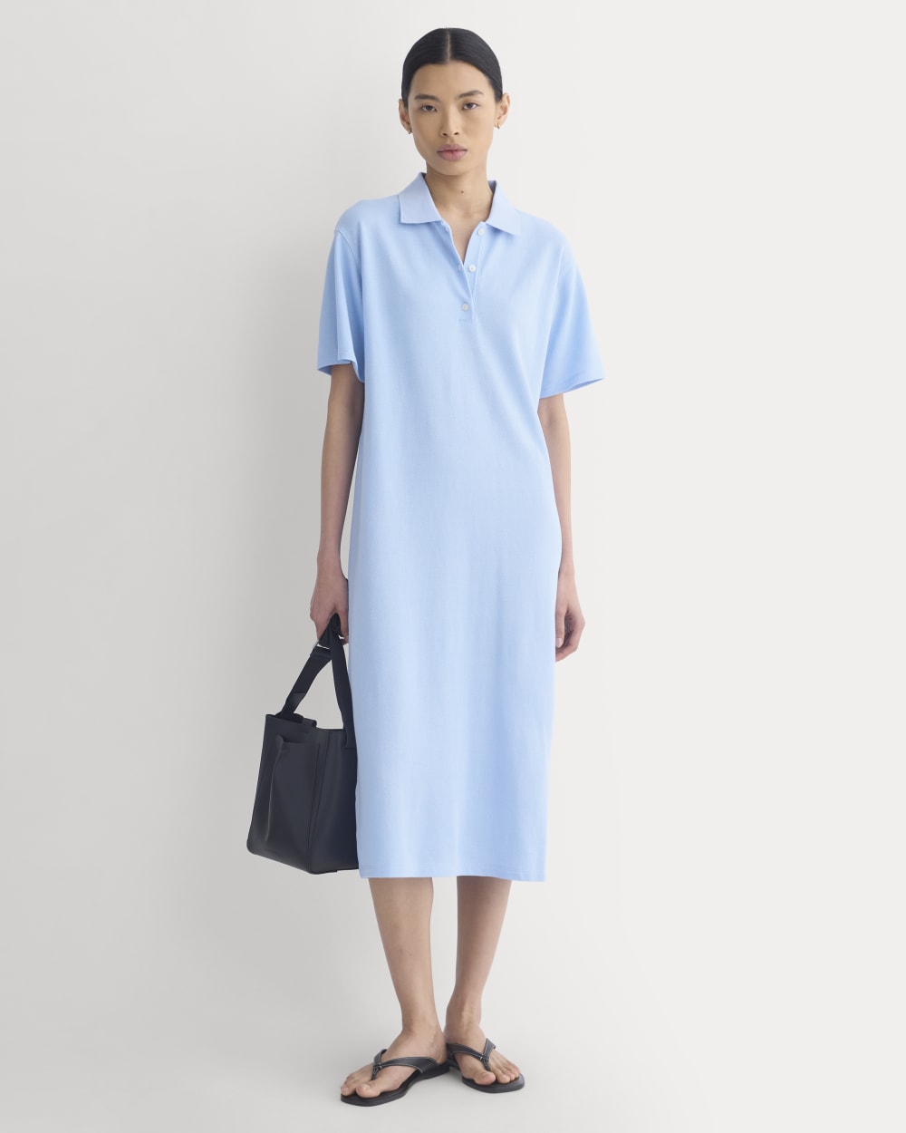Pique Polo Short-Sleeve Dress in Open Air Blue — front view