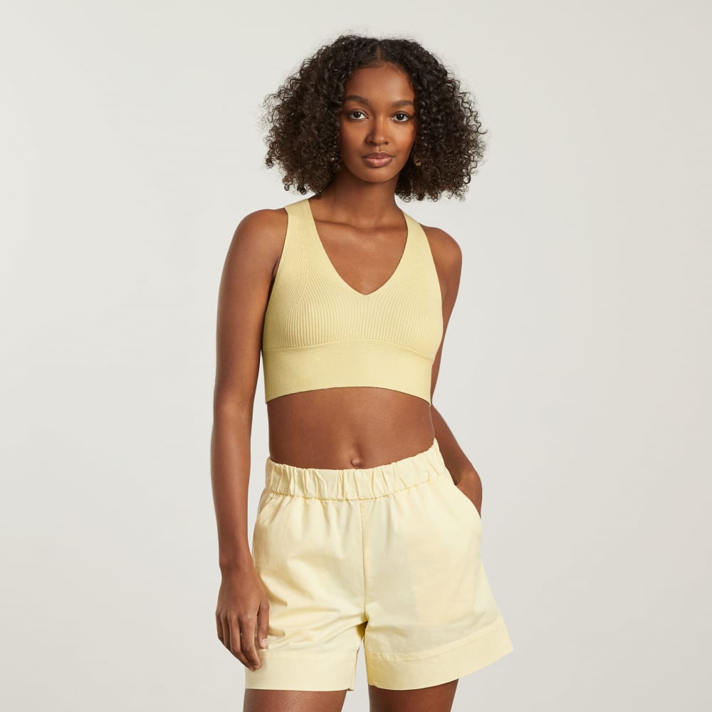 The Cross-Back Cropped Sweater Top in Pastel Yellow — alternate view