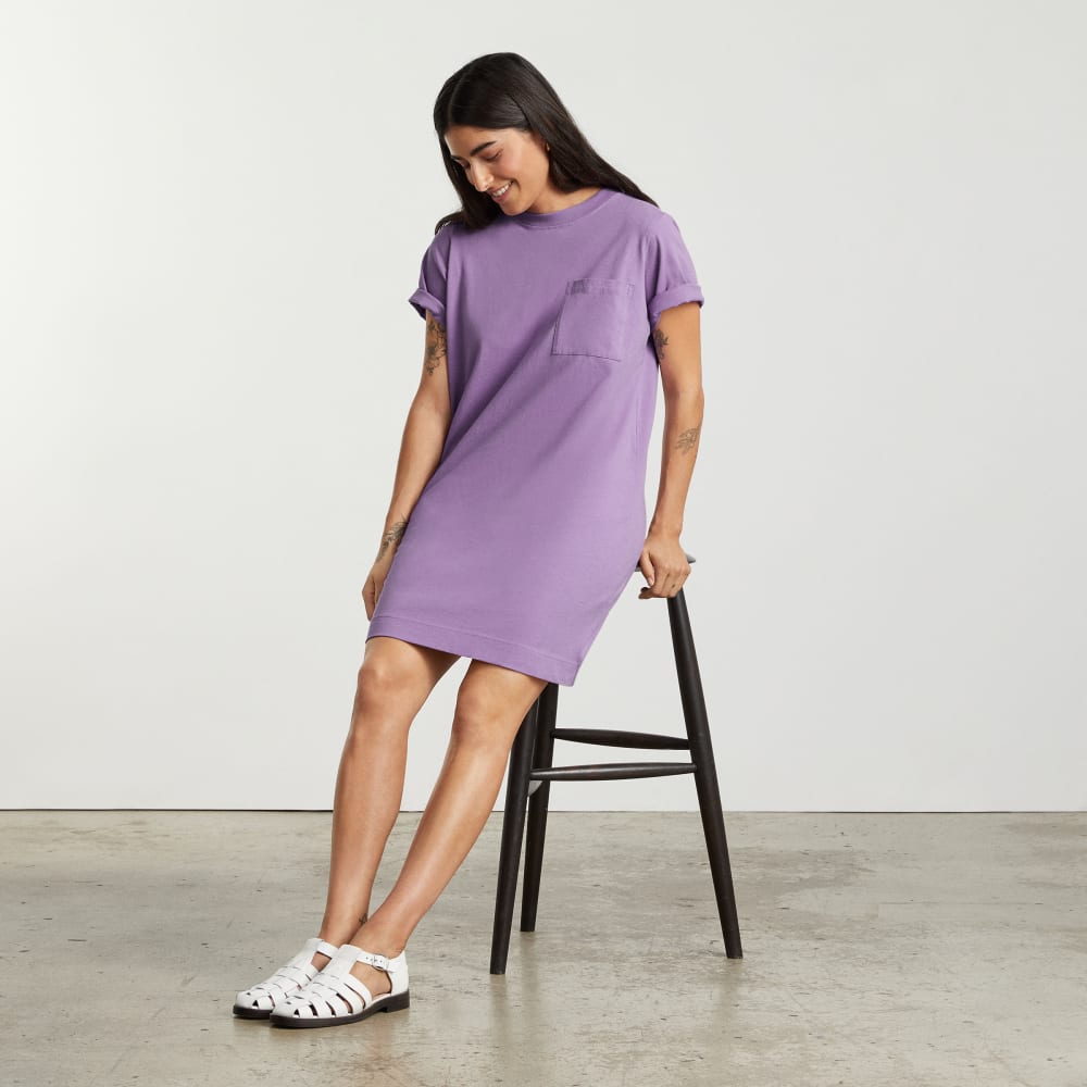 The Organic Cotton Weekend Tee Dress in Dark Orchid — detail view