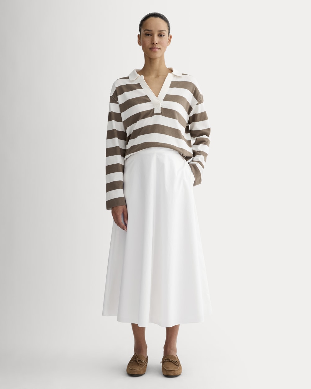 The Midi Skirt in Ultrasoft Cotton in White — front view