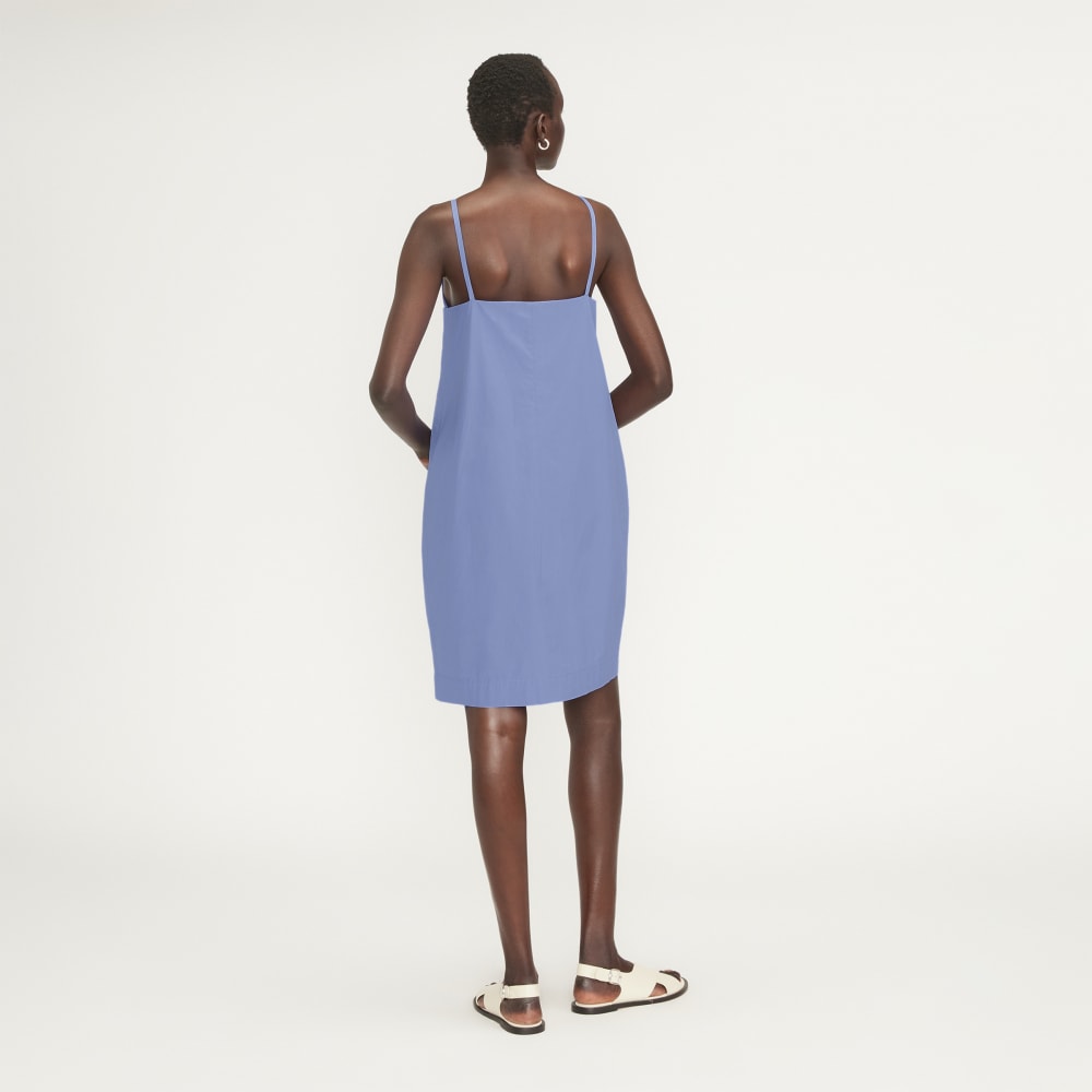 The Poplin Slip Dress in Cornflower Blue — detail view