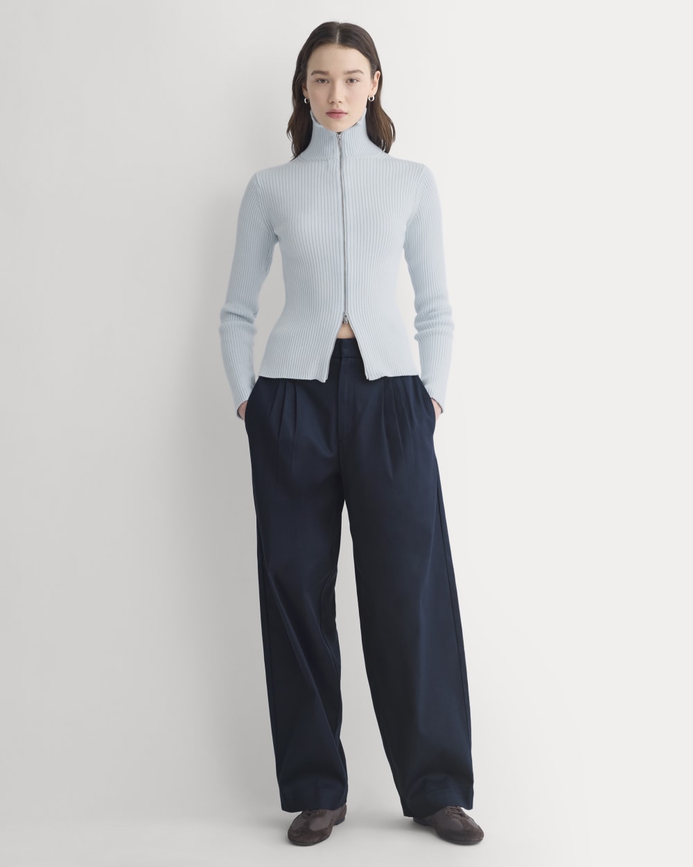 Full-Zip Ribbed Jacket in Everyday Cotton in Skywriting — detail view