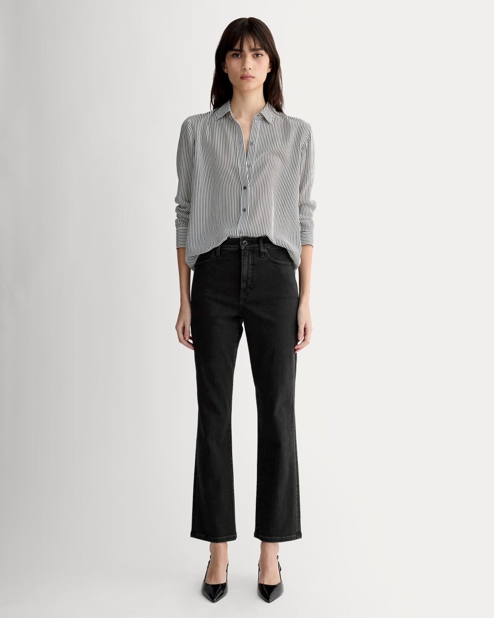 The High-Key Stovepipe Jean in Washed Black — front view