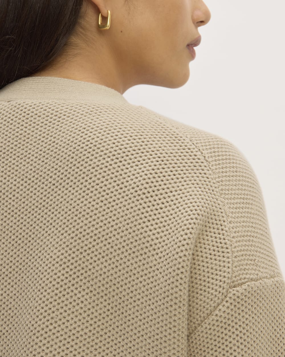 The Cotton Honeycomb Cardigan in Trench Coat Khaki — detail view