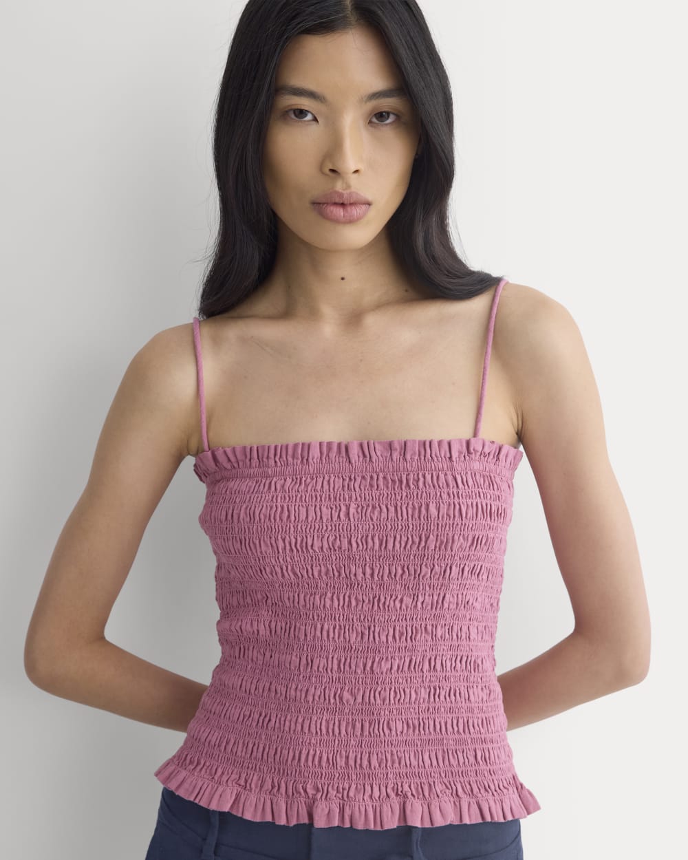 Gauze Smocked Cami in Heather Rose — front view