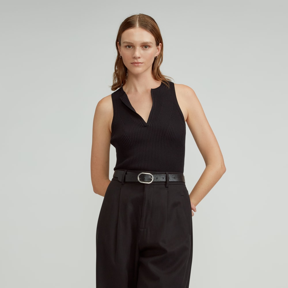 The Ribbed Cutaway Tank in Black — front view