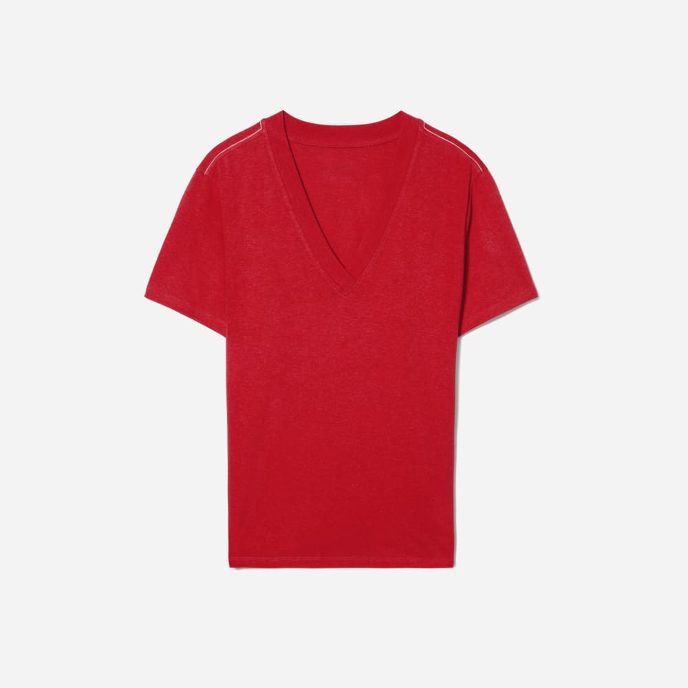 The Vintage V-Neck Hemp Tee in Goji Berry — front view