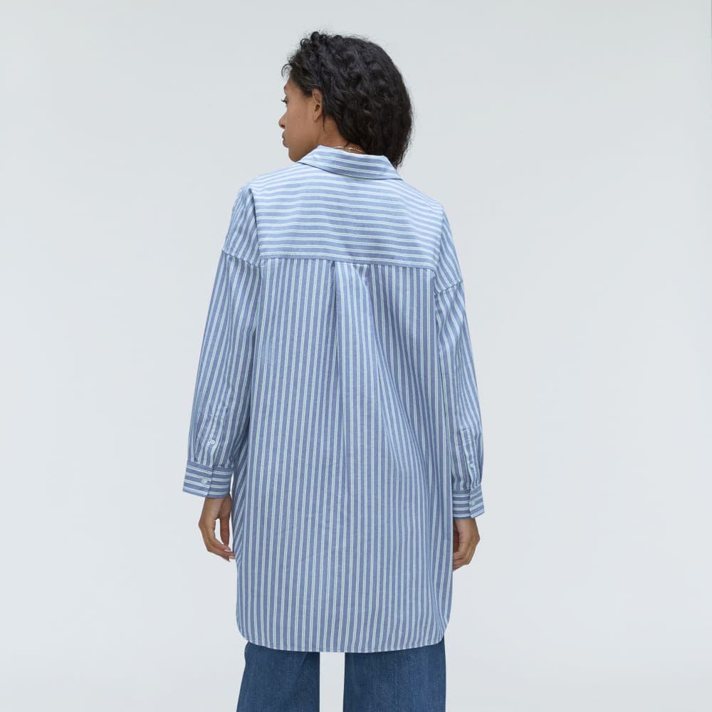 The Way Long Oxford Shirt in Lapis Blue / Bright Jade / Optic White — detail view