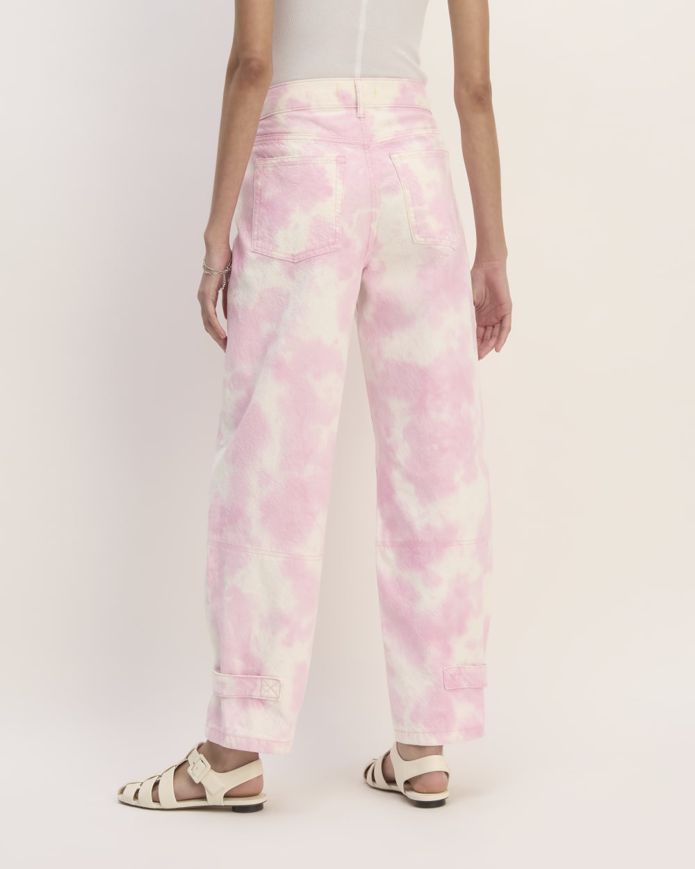 The Everlane x Marques' Almeida Canvas Oversized Barrel Pant in Pink Tie-Dye — detail view
