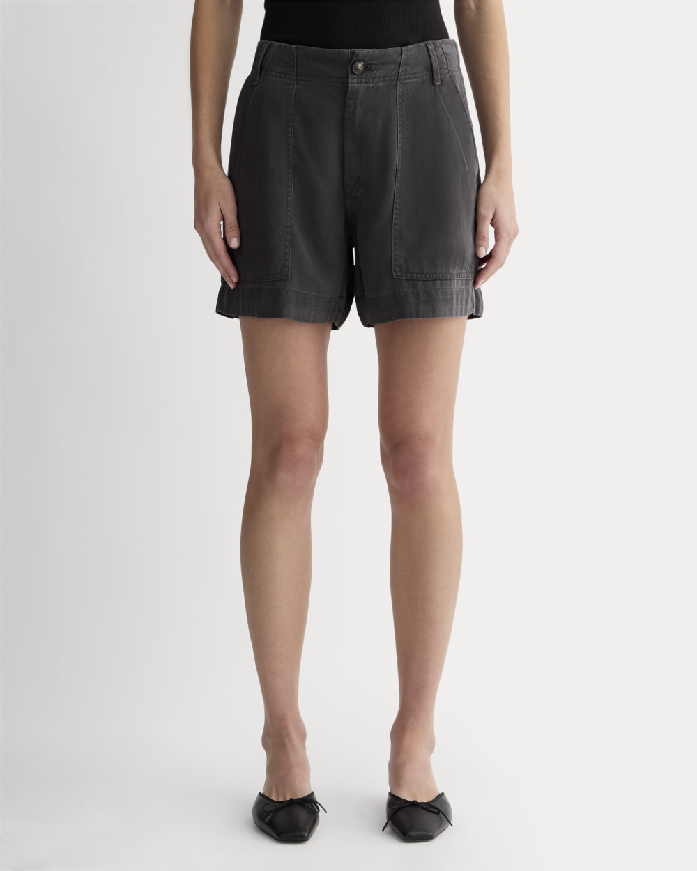 The Utility Short in Buttersoft in Graphite — detail view
