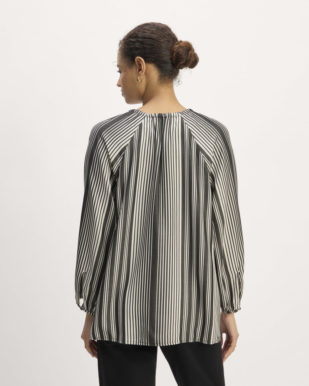 The Gathered Shirt in Butterlite in Black / Bone — detail view