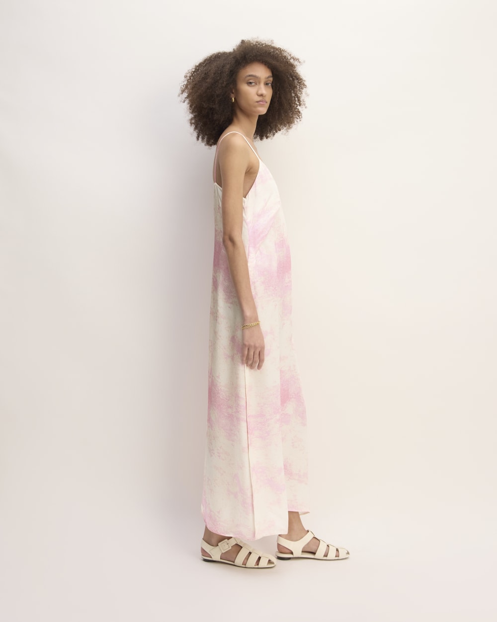 The Everlane x Marques' Almeida Satin Tie-Dye Dress in Pink Tie-Dye — detail view