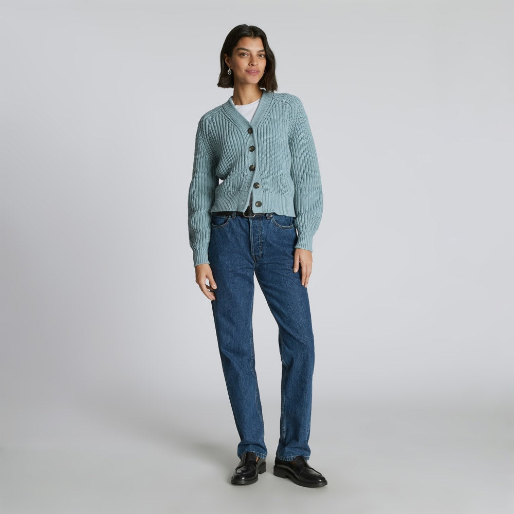 The Texture Cotton Cardigan in Blue Shadow — detail view