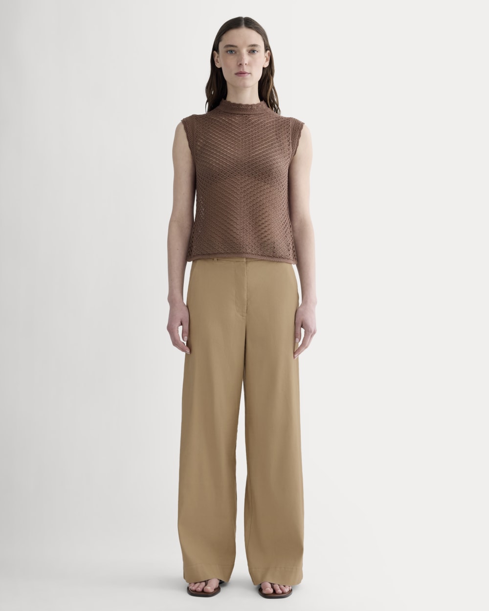 The Lace Knit Tank in Mocha — detail view