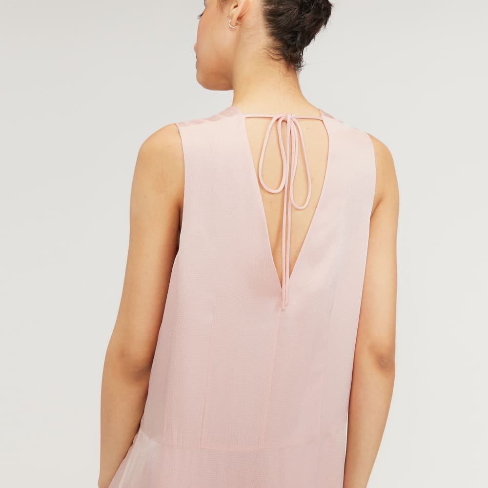 The Satin V-Neck Maxi Dress in Petal Pink — detail view