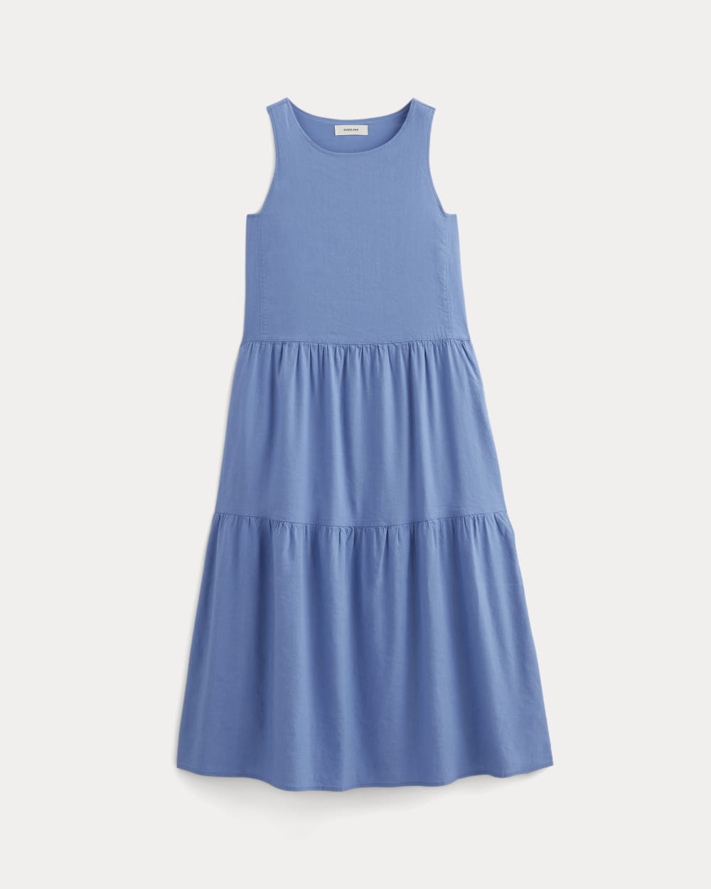 The Tiered Dress in Stretch Linen in Bluebell — alternate view
