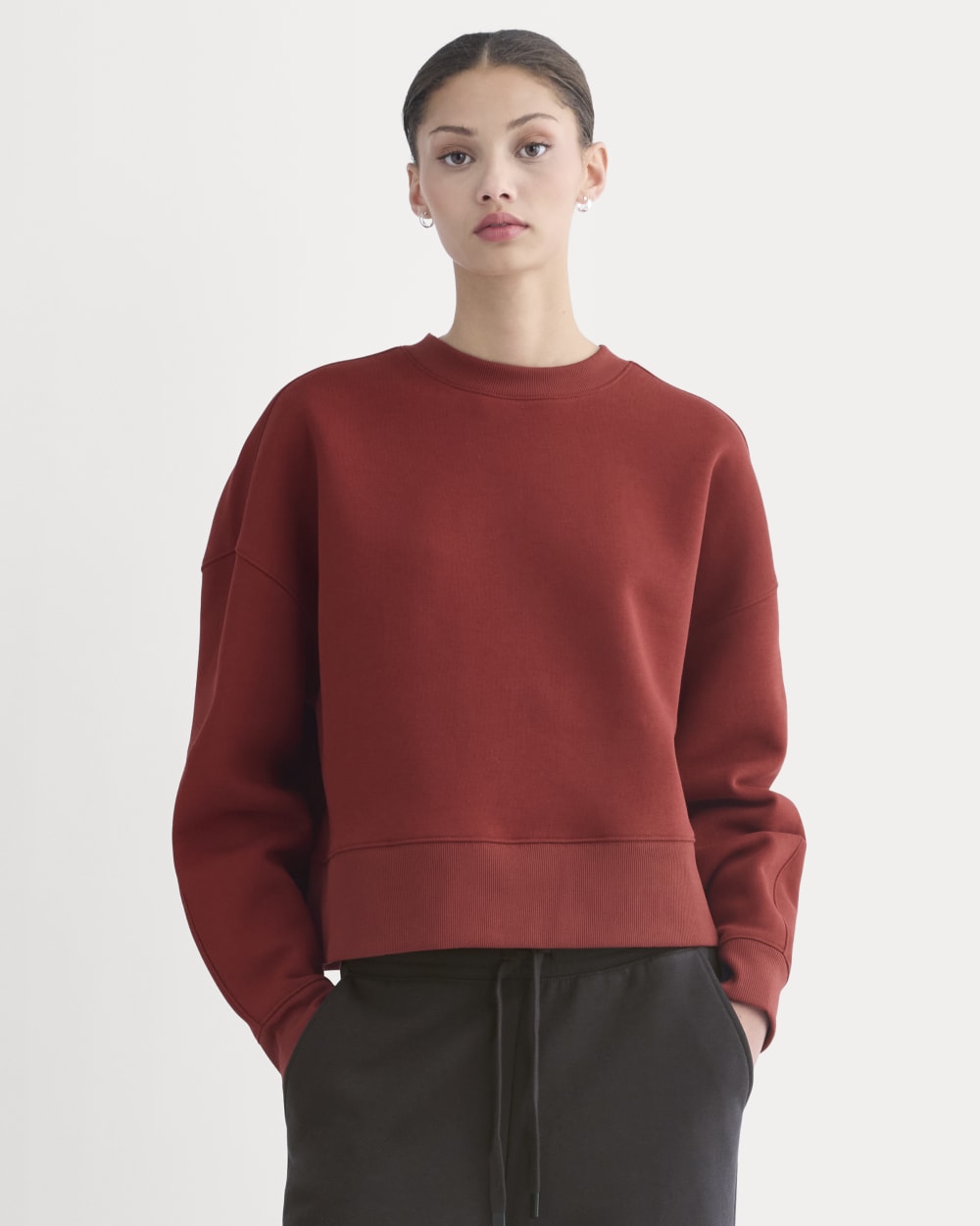 Luxe Fleece Sweatshirt in Merlot — front view