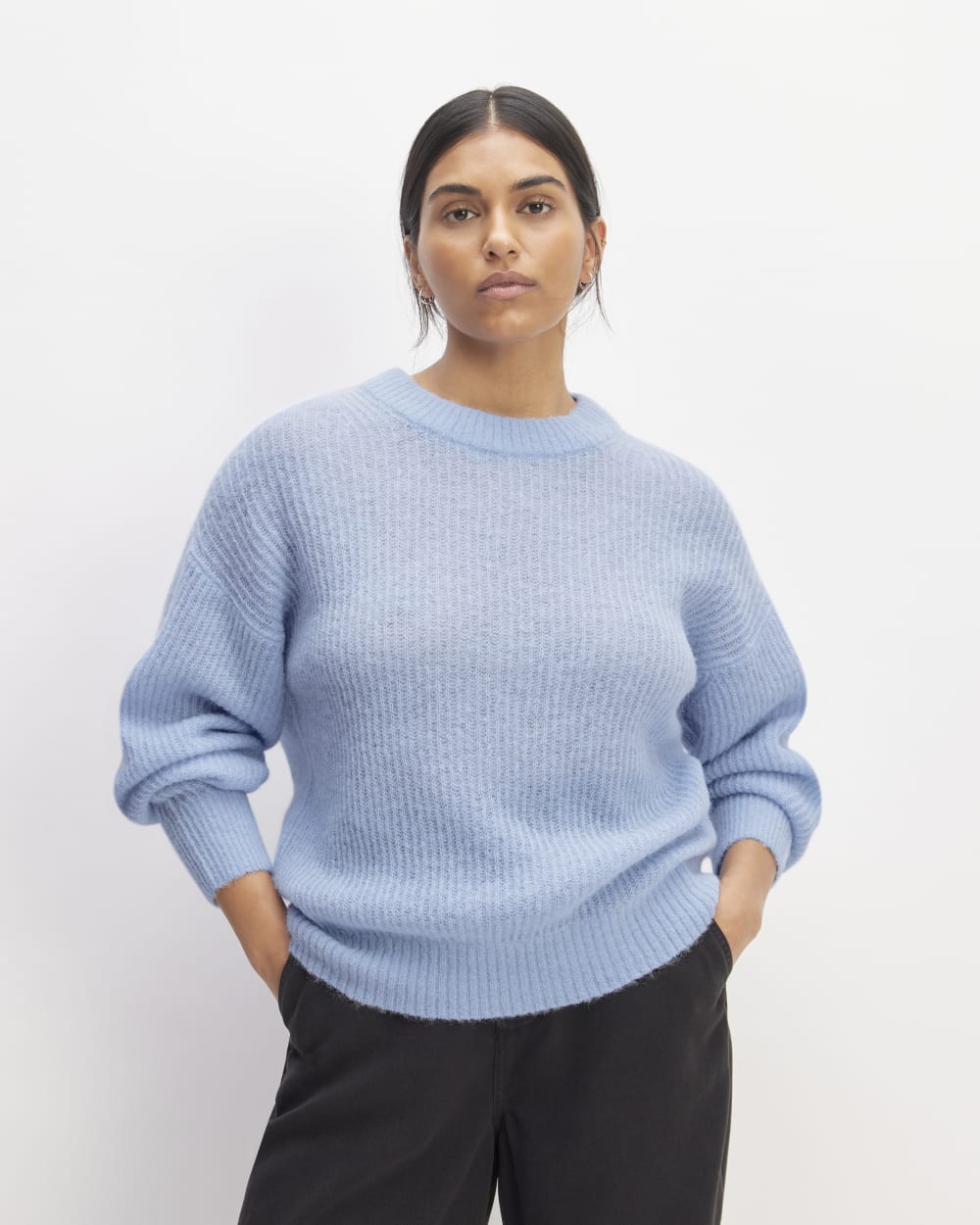 The Cocoon Crew in Alpaca in Chambray Blue — front view