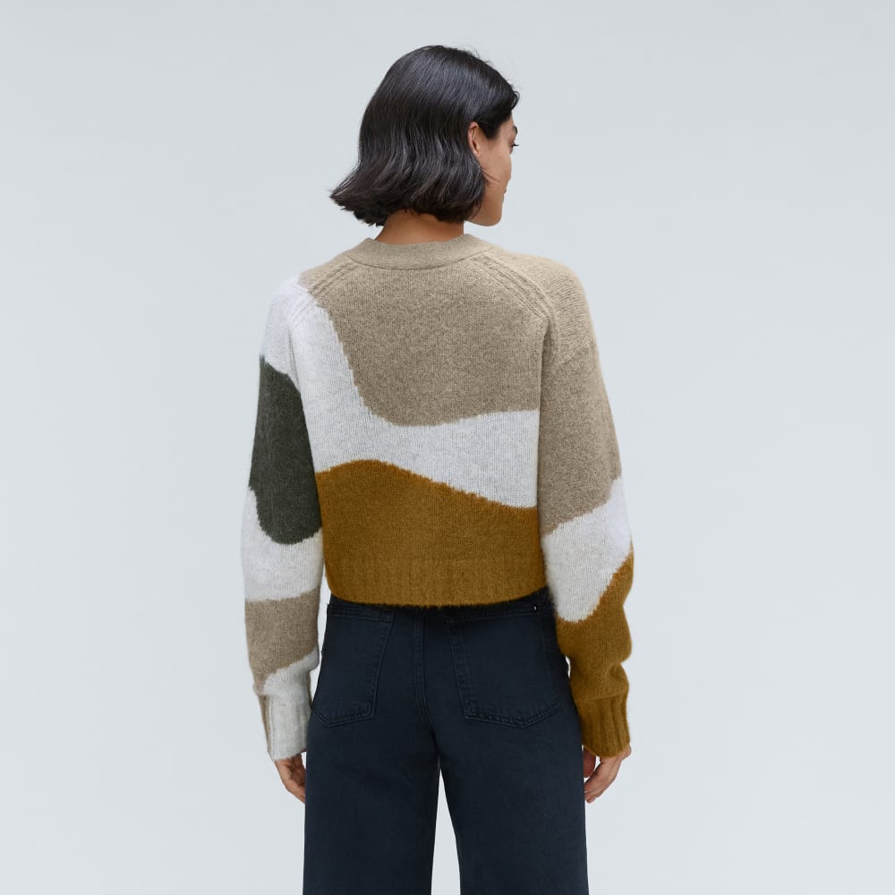 The Alpaca V-Neck Cropped Cardigan in Neutral Camo — detail view