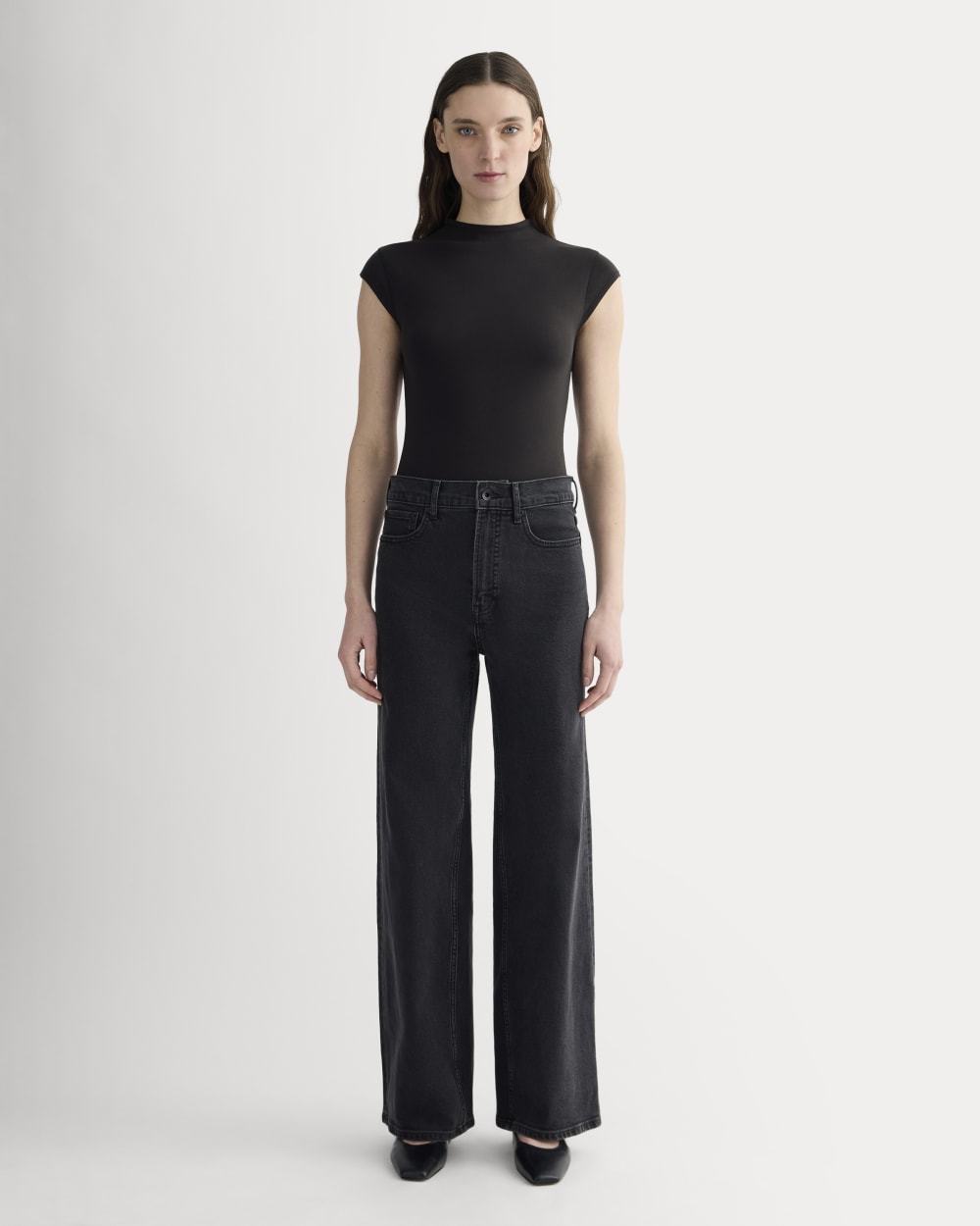 The Form Funnel-Neck Bodysuit in Black — front view