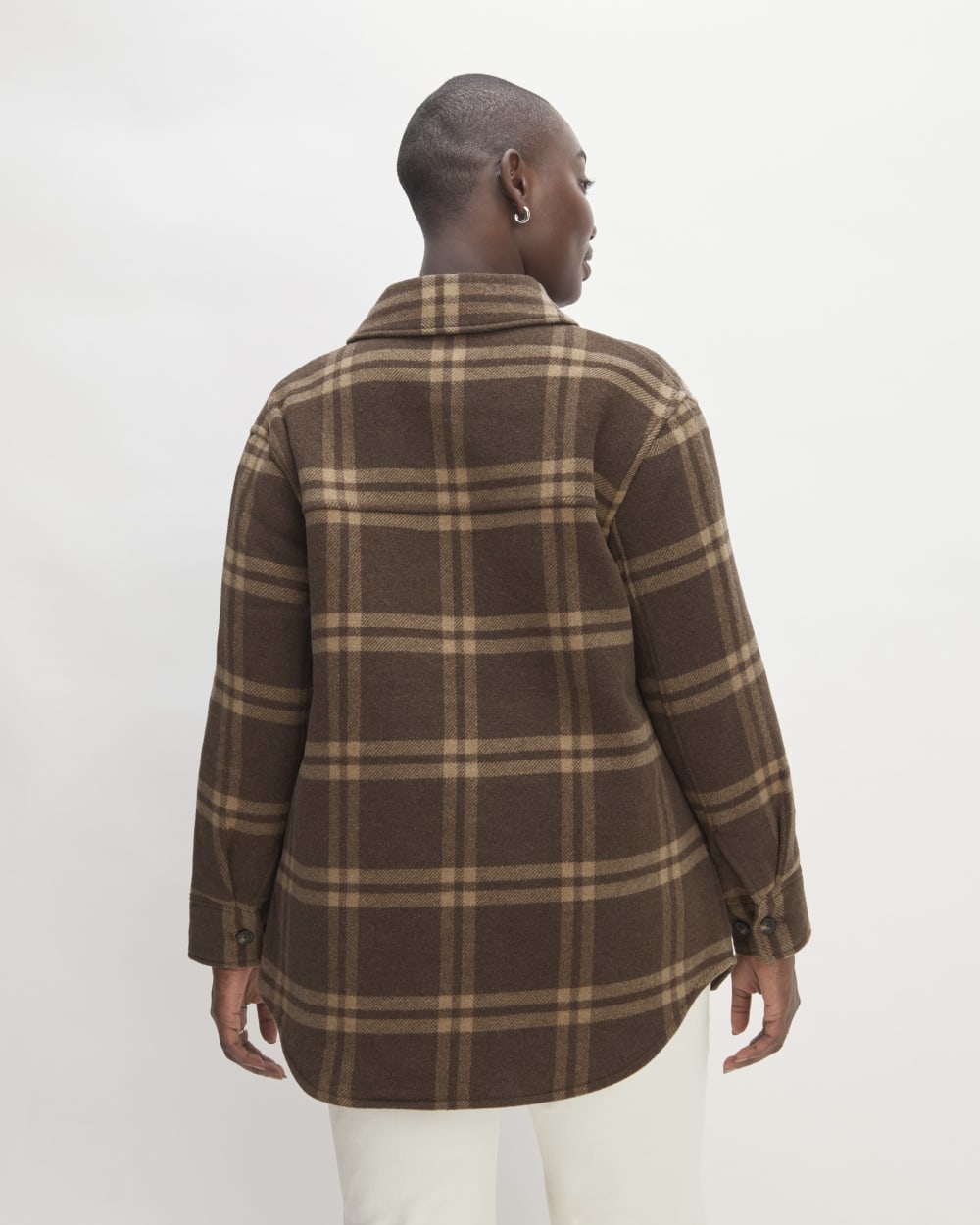The Italian ReWool® Oversized Shirt Jacket in Brown / Camel — detail view