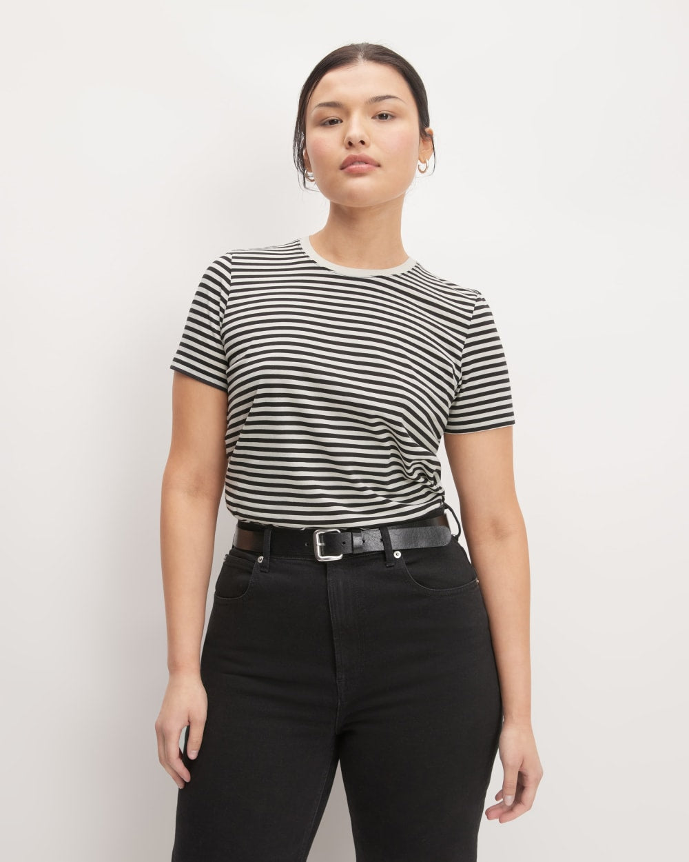 The Organic Cotton Crew Tee in Black / Bone — front view