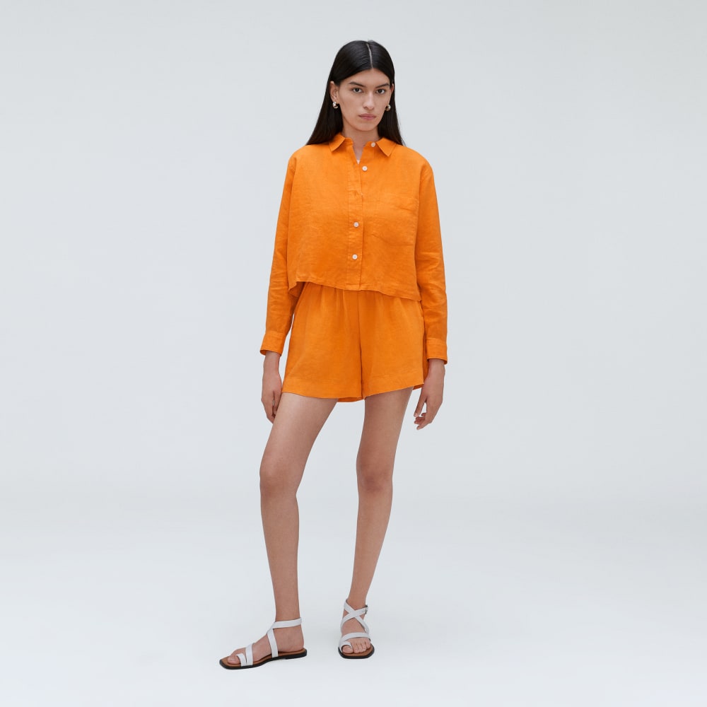 The Linen Way Short Shirt in Turmeric — detail view