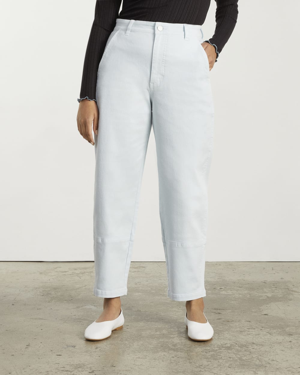 The Utility Barrel Pant in Sky Blue — detail view