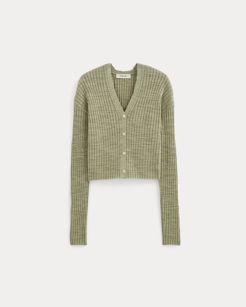 The Ribbed Cardigan in Cotton Linen in Eucalyptus — alternate view