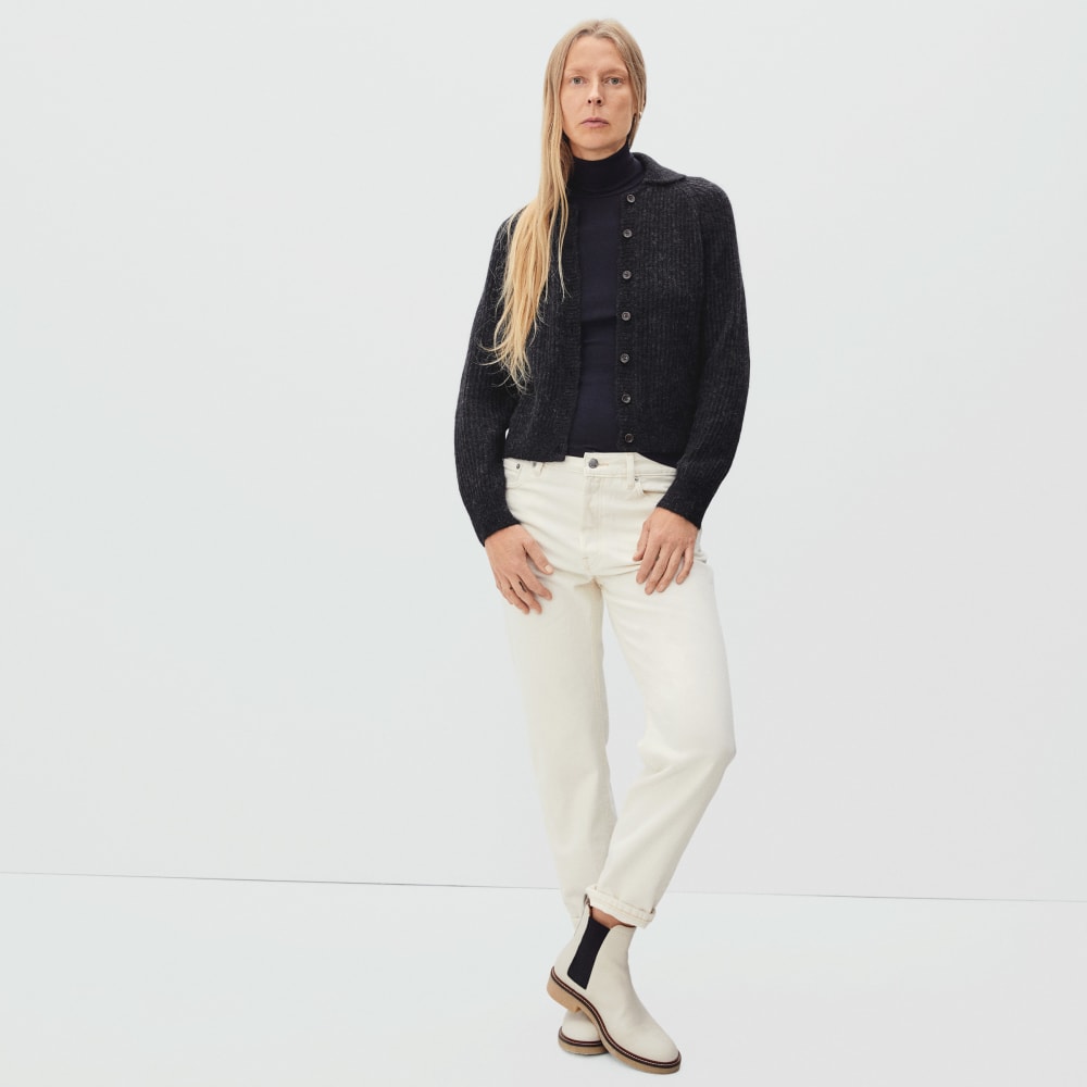 The Alpaca Collared Cardigan in Heathered Black — detail view