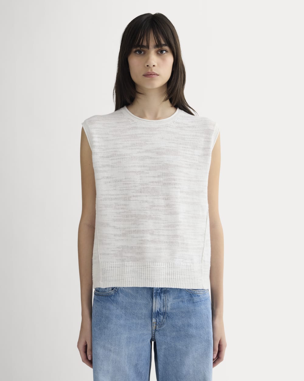 The Muscle Sweater in Cotton Linen in White — front view