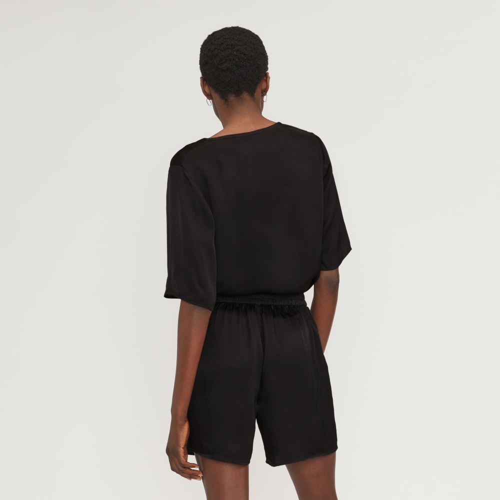 The Satin Relaxed Tee in Black — detail view