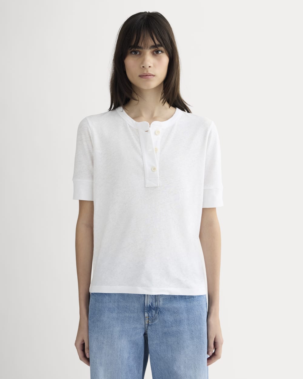 The Henley in Cotton Linen in White — front view