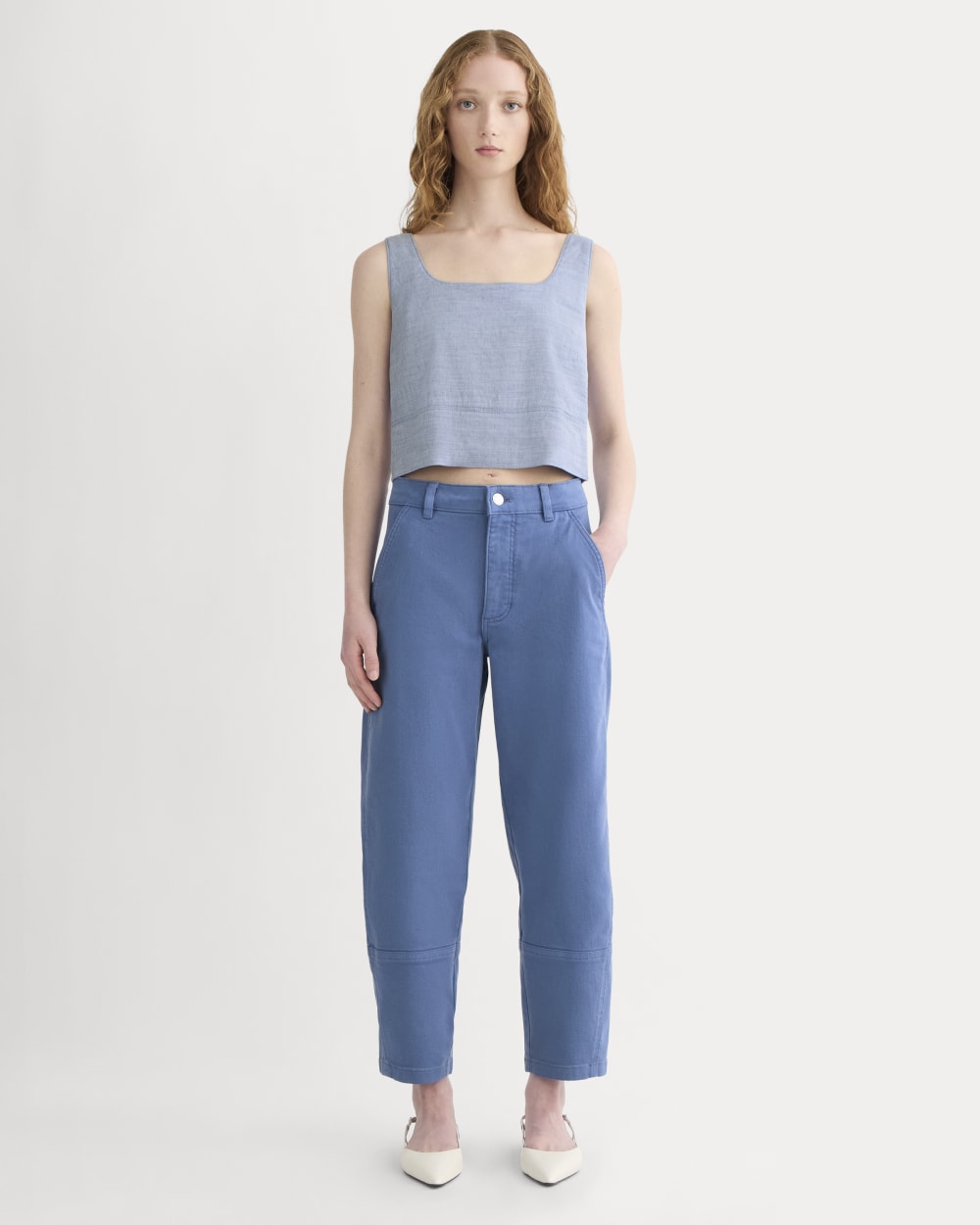The Utility Barrel Pant in Cornflower Blue — front view