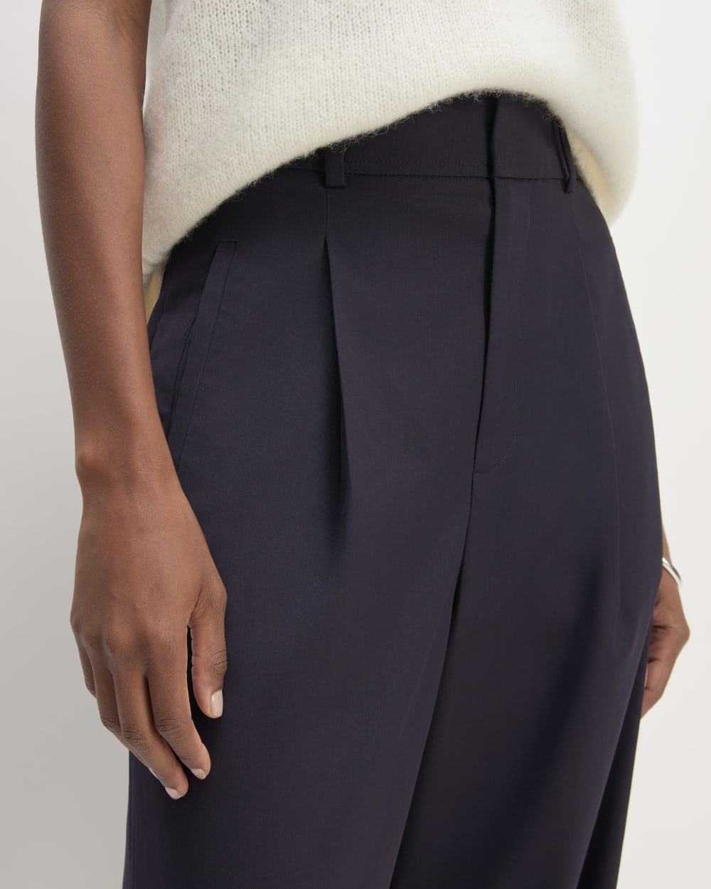The Italian Wool Way-High® Drape Pant in Navy — detail view
