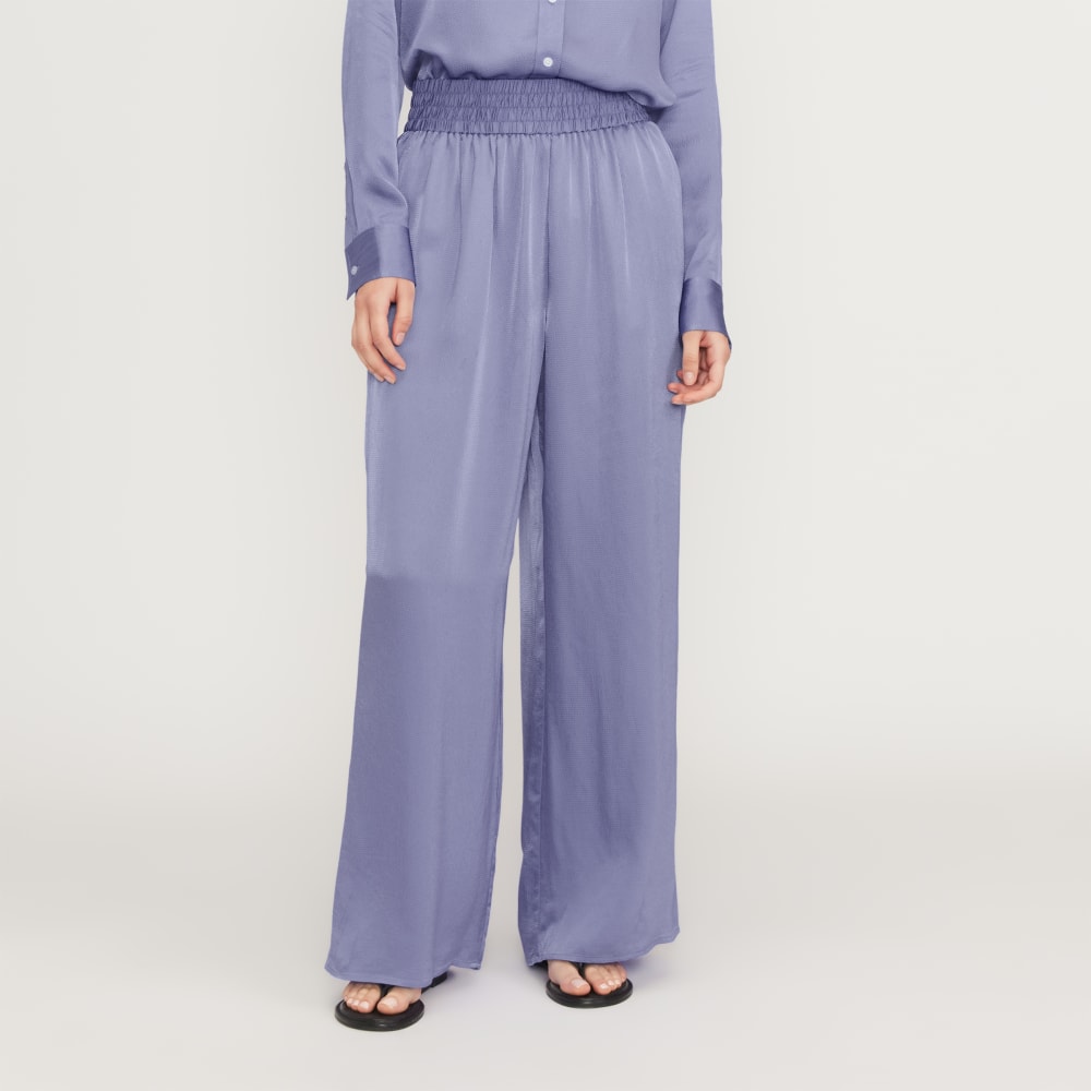 The Satin Pull-On Pant in Cornflower Blue — front view