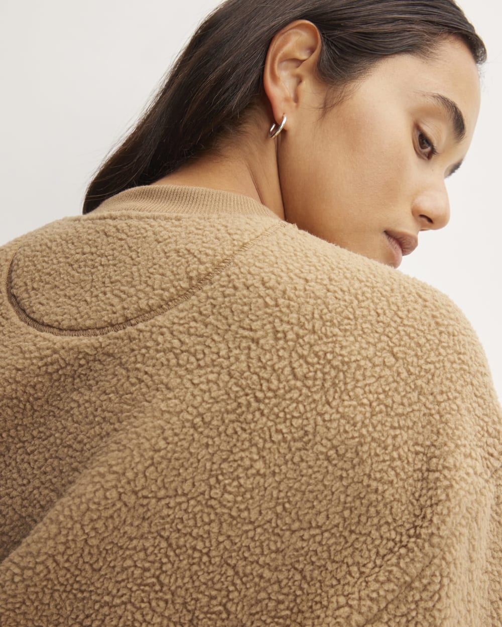 The ReNew Fleece Oversized Crew in Tiger's Eye — detail view