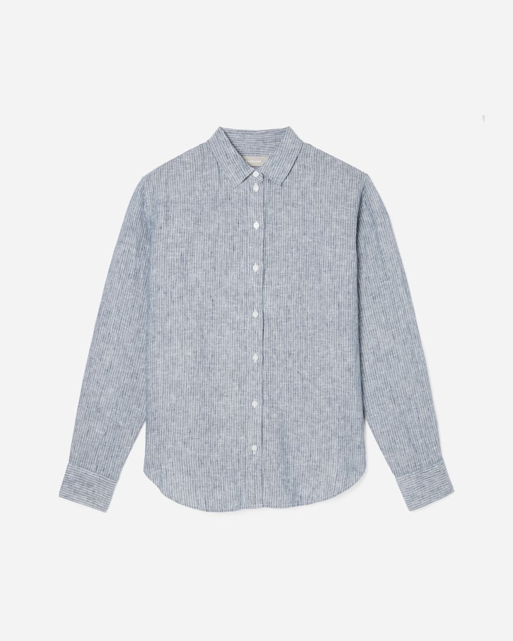 The Must-Have Shirt in Linen in Blue Pinstripe — detail view