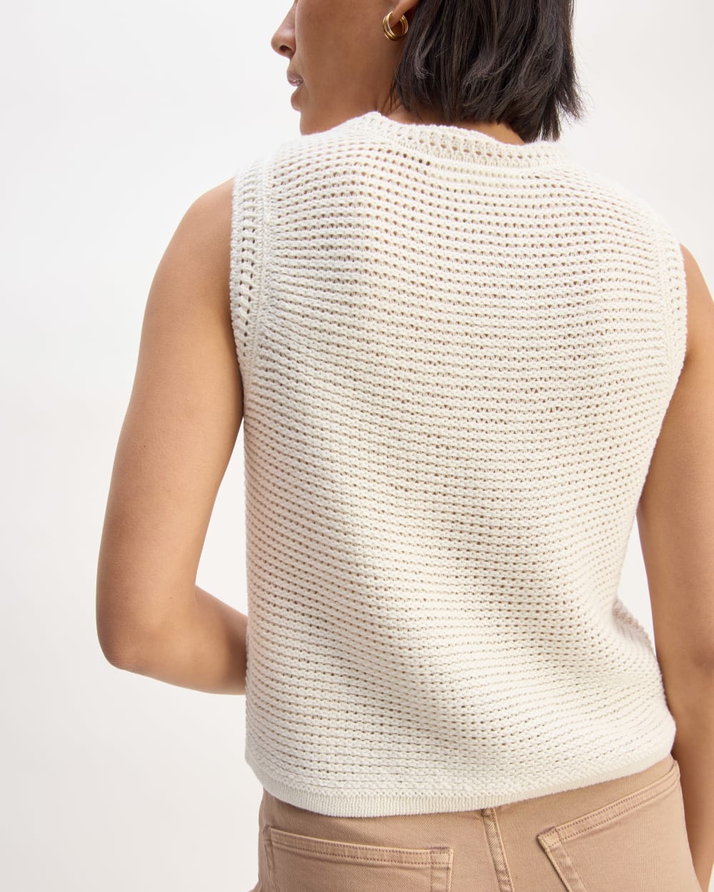The Organic Cotton Open-Stitch Tank in Bone — detail view