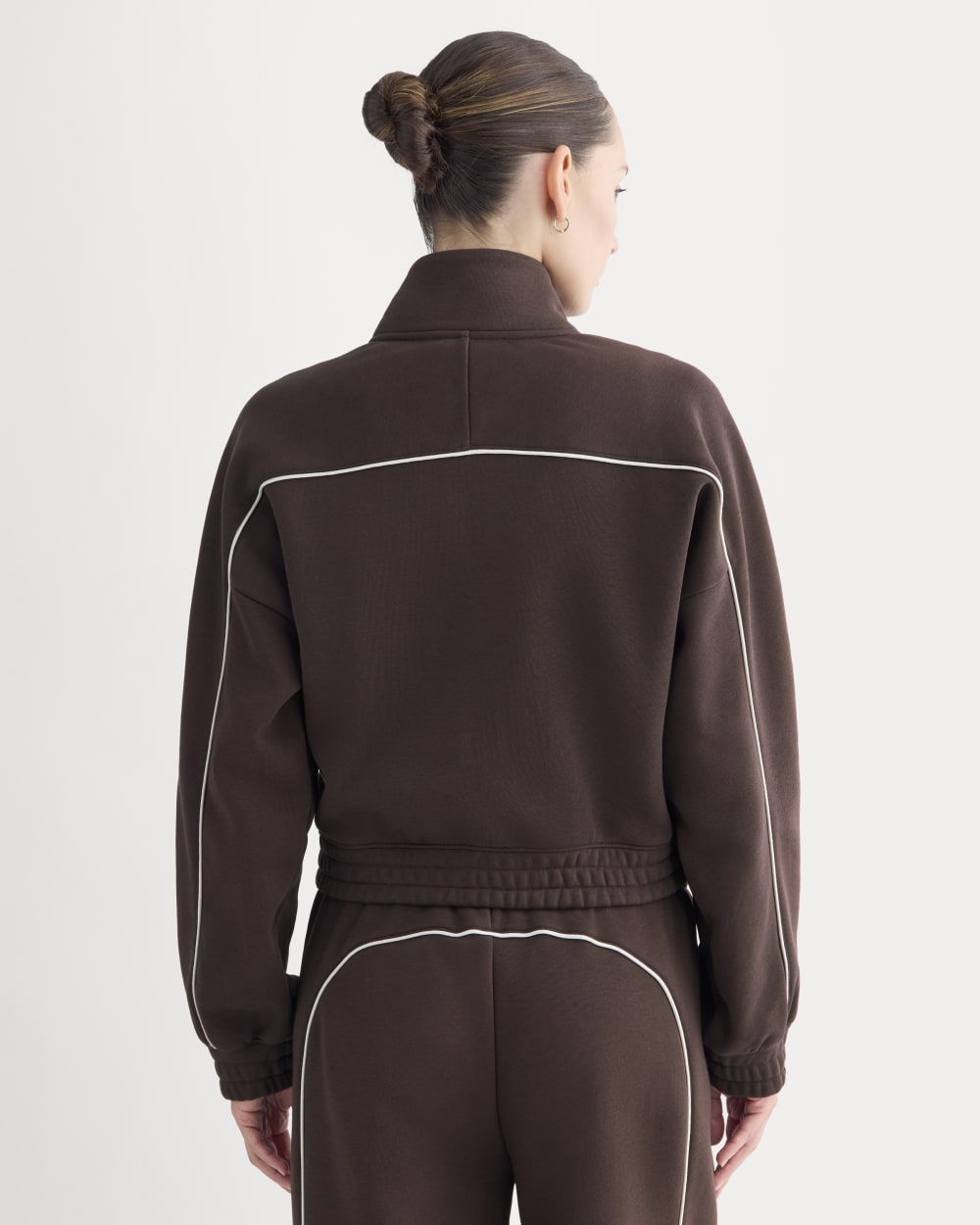Luxe Fleece Track Jacket in Dark Chocolate — detail view