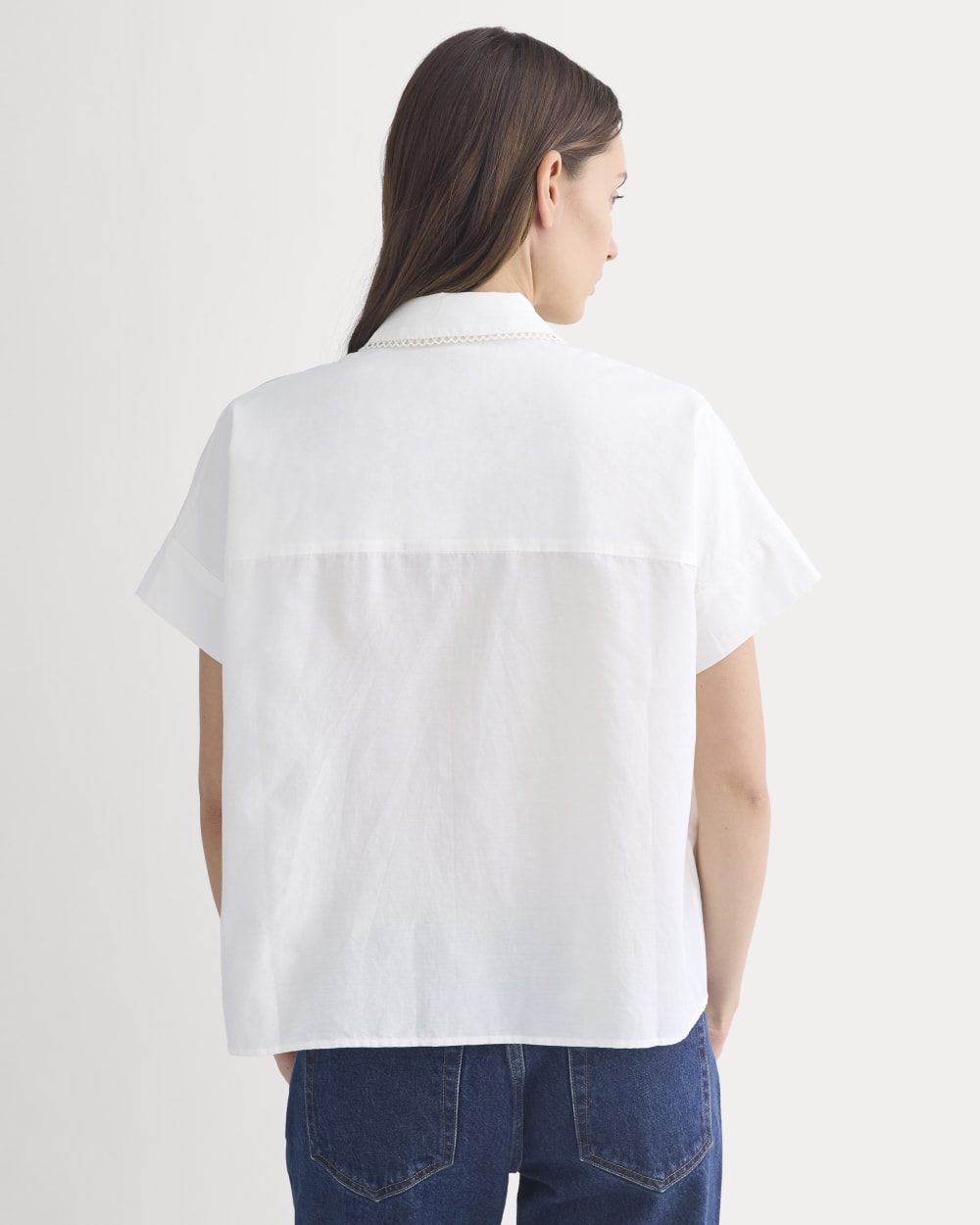 Scalloped-Collar Square Shirt in Bone — detail view