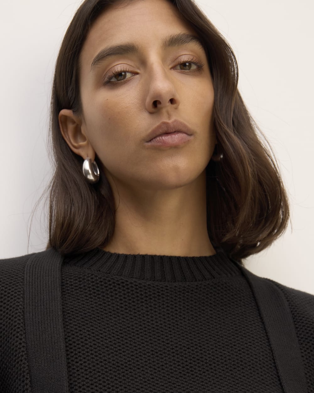 The Cotton Honeycomb Cardigan in Black — detail view