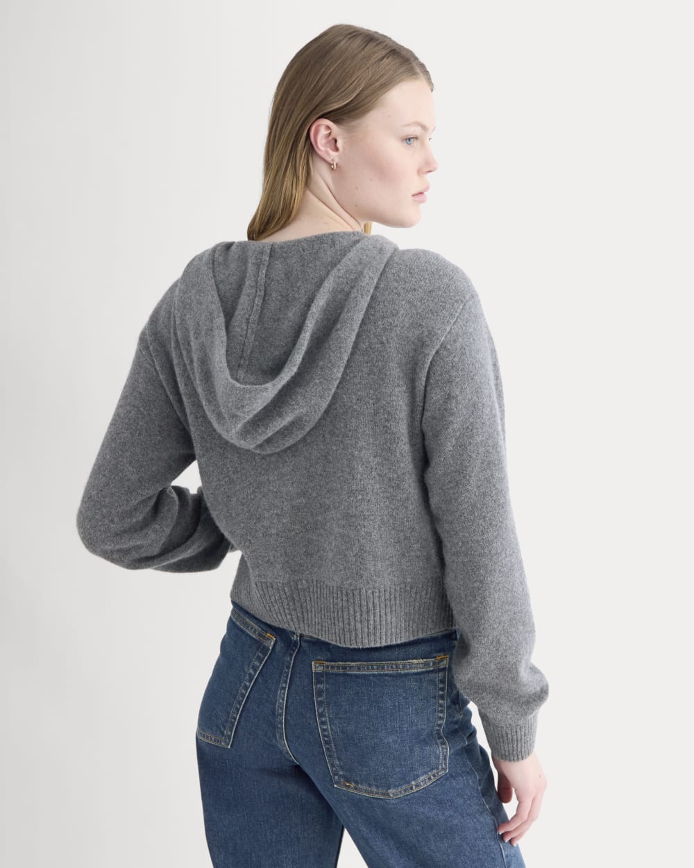 Full-Zip Hoodie in Wool Cashmere in Heather Charcoal — detail view